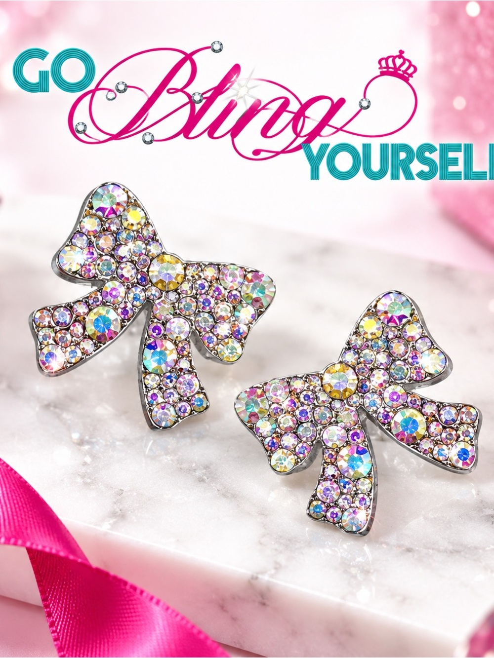 Sparkling Bow Stud Earrings for Kids and adults- Crystal AB NEW